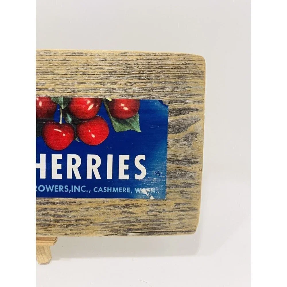 2 Vintage Fruit Crate Labels Wood Wall Plaques Vale Cherries Caravan Nectarines